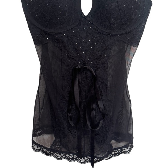 Victoria’s Secret Black Rhinestone Sheer Lacey Padded Lingerie Teddy Size 36C - Picture 4 of 10